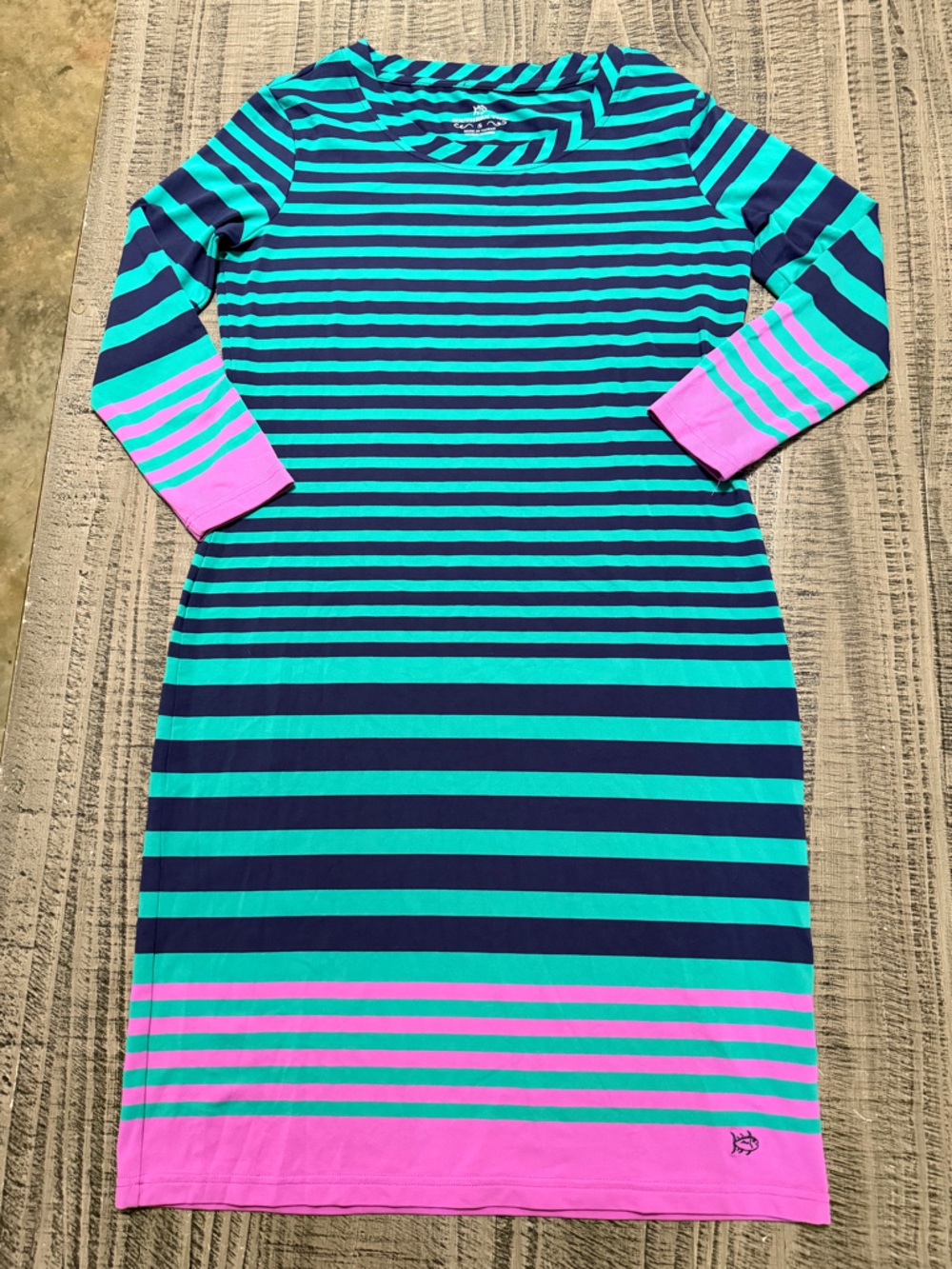 Southern Tide Striped Long Sleeve Dress - Teal, Navy & Pink